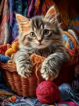 Diamentowa Mozaika Kot w koszyku z włóczką NO-2003128