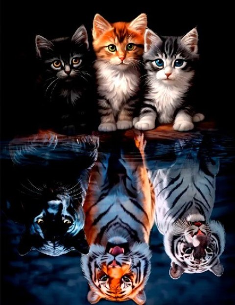 Diamentowa Mozaika Koty z odbiciem tygrysów w wodzie NO-2003125
