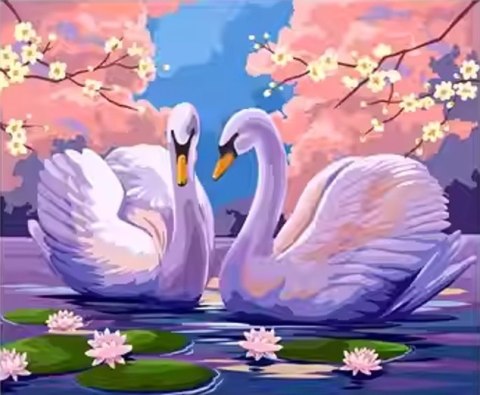 Diamentowa Mozaika Łabędzie na jeziorze z liliami NO-2000170