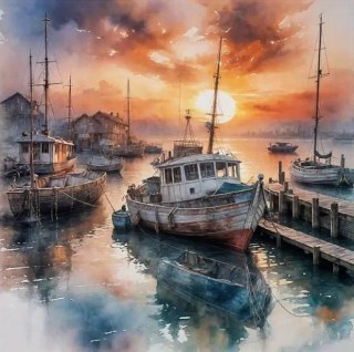 Diamentowa Mozaika Statek w porcie wioski rybackiej NO-2003022