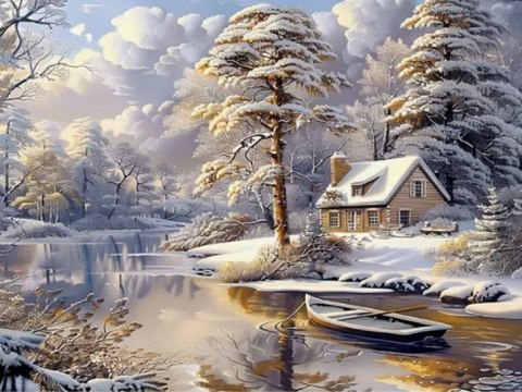 Diamentowa Mozaika Zima chata i łódź NO-2001714
