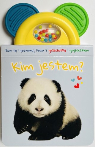 Kim jestem? błękitna. Książeczka z gryzaczkiem i grzechotką