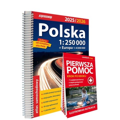 Polska Atlas Samochodowy 1:250 000 + Pierwsza Pomoc 2025/2026
