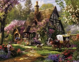 Diamentowa Mozaika Dom i bryczka z końmi NO-2001360