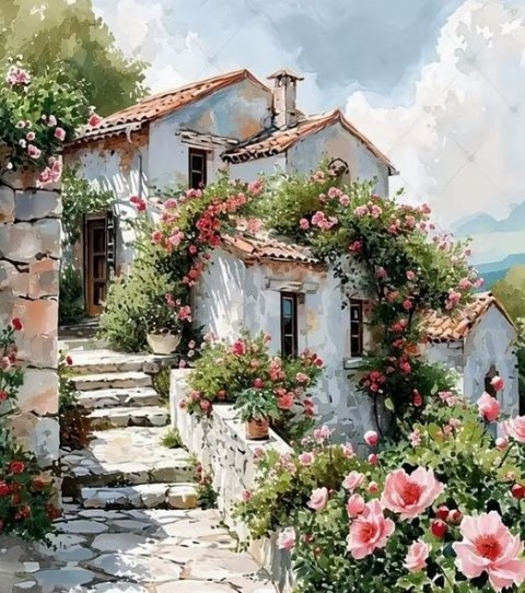 Diamentowa Mozaika Dom wśród kwiatów NO-2001358