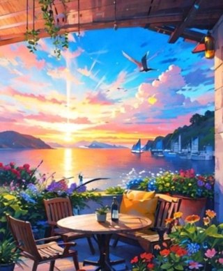 Diamentowa Mozaika Dom świt na patio NO-2000154