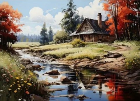 Diamentowa Mozaika Domek nad rzeką jesienią NO-2000340