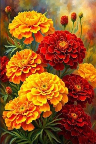 Diamentowa Mozaika Kwiaty aksamitki żółto-czerwone NO-2003127