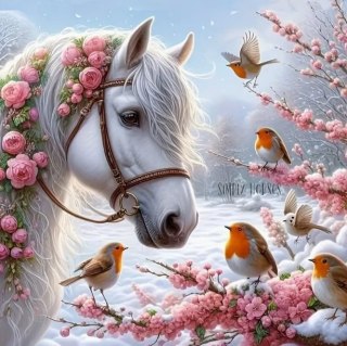 Diamentowa Mozaika Zima Koń i rudziki NO-2002220