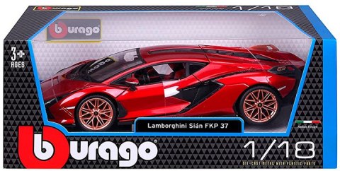 Bburago Model 1:18 Lamborghini Sian FKP 37 czerwony
