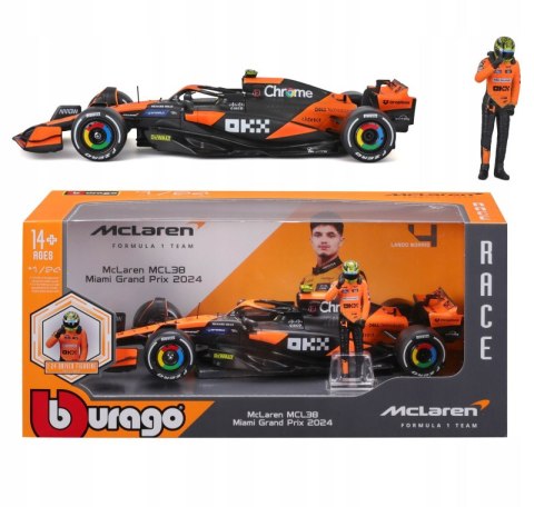 Bburago Model 1:24 Bolid F1 Mclaren MCL38 figurka Lando Norris 18-28040_4