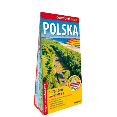 Polska mapa samochodowa 1:750 000 laminat 2025